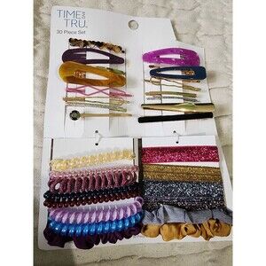 Time and Tru 30 Piece Mega Set of Hair Clips Barrettes Pony Tail Holders